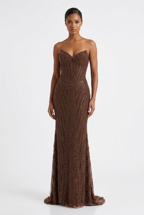Beaded Sequin Mermaid Dress Sweetheart Corset Evening Gown with Lace-Up Back by Royal Queen RQ8288