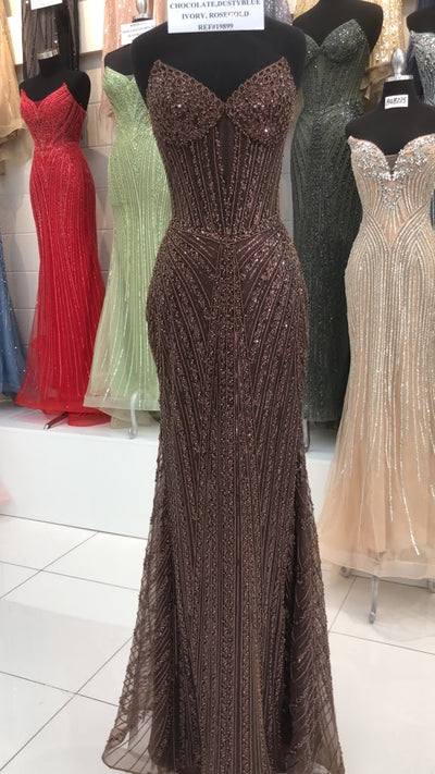 Beaded Sequin Mermaid Dress Sweetheart Corset Evening Gown with Lace-Up Back by Royal Queen RQ8288