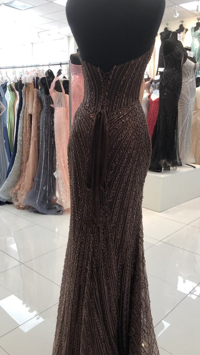 Beaded Sequin Mermaid Dress Sweetheart Corset Evening Gown with Lace-Up Back by Royal Queen RQ8288