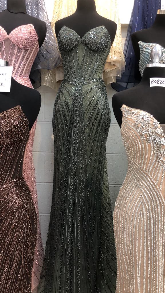 Beaded Sequin Mermaid Dress Sweetheart Corset Evening Gown with Lace-Up Back by Royal Queen RQ8288
