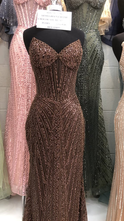Beaded Sequin Mermaid Dress Sweetheart Corset Evening Gown with Lace-Up Back by Royal Queen RQ8288