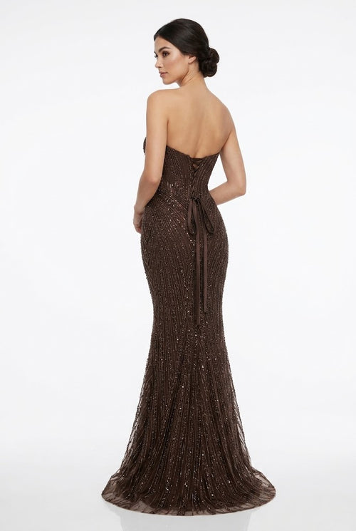 Beaded Sequin Mermaid Dress Sweetheart Corset Evening Gown with Lace-Up Back by Royal Queen RQ8288