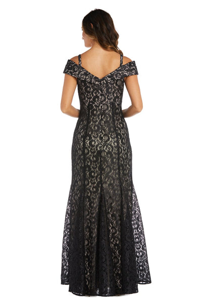 Mermaid Fit Off the Shoulder Evening Gown with Lace Detail and Lace by R&M Richards 2047