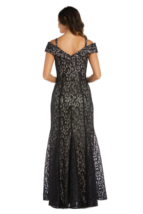 Mermaid Fit Off the Shoulder Evening Gown with Lace Detail and Lace by R&M Richards 2047