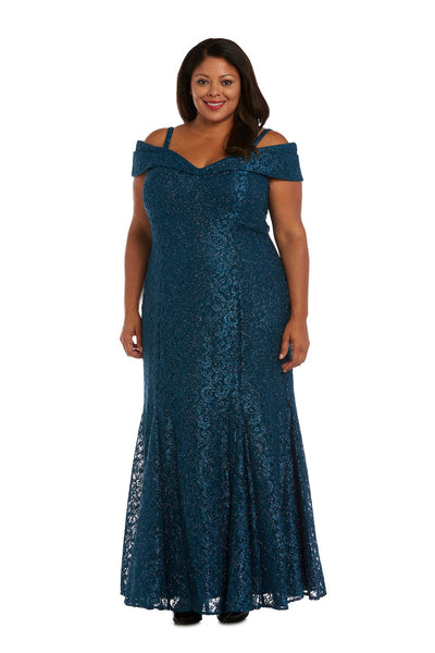 Mermaid Fit Off the Shoulder Evening Gown with Lace Detail and Lace by R&M Richards 2047