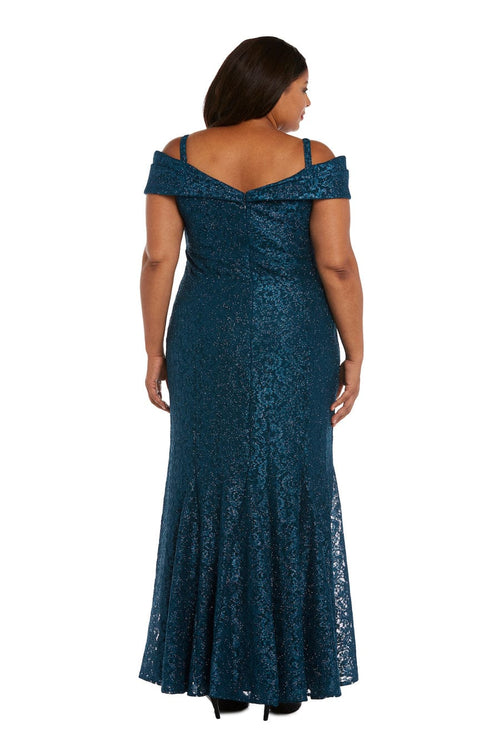 Mermaid Fit Off the Shoulder Evening Gown with Lace Detail and Lace by R&M Richards 2047