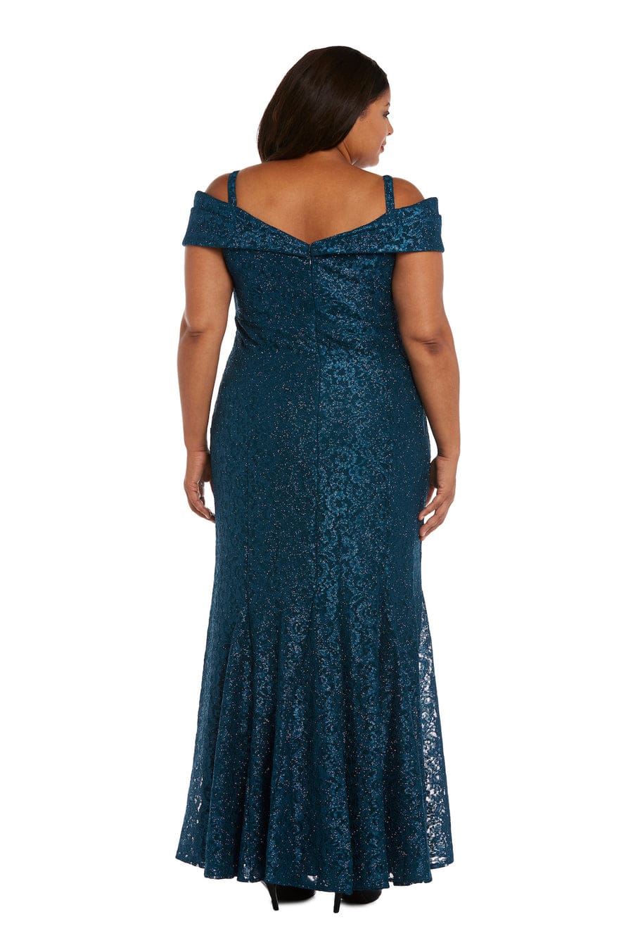 Mermaid Fit Off the Shoulder Evening Gown with Lace Detail and Lace by R&M Richards 2047