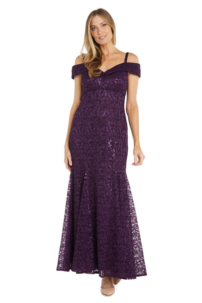 Mermaid Fit Off the Shoulder Evening Gown with Lace Detail and Lace by R&M Richards 2047