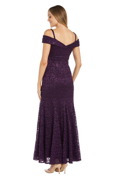 Mermaid Fit Off the Shoulder Evening Gown with Lace Detail and Lace by R&M Richards 2047
