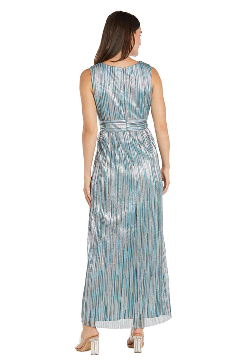 Slate Metallic Pleated Gown with Sheer Drape Jacket with Sleeveless and Shimmer Finish by R&M Richards 3145