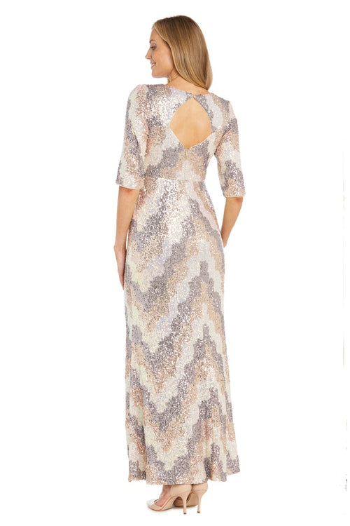 Chevron Sequin Gown in Champagne Multi with Metallic Finish and Shimmer Finish by R&M Richards 3246