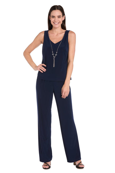 Embroidered Three-Piece Pant Set in Navy Slate by R&M Richards 3356