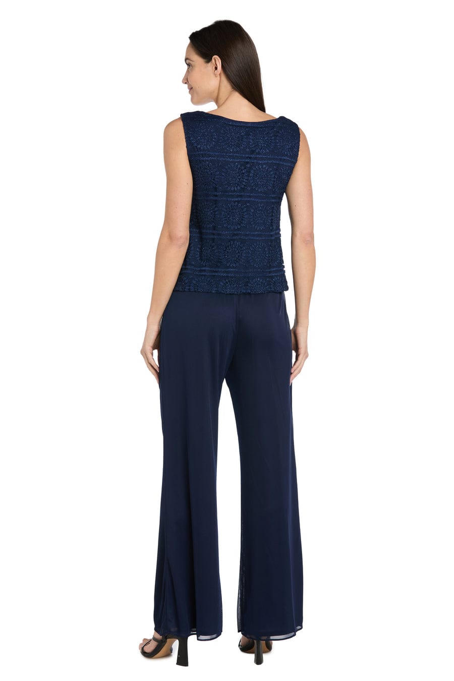 Embroidered Three-Piece Pant Set in Navy Slate by R&M Richards 3356