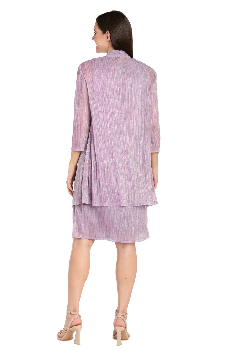 Metallic Knit Two-Piece Jacket Dress Set with 3/4 Sleeve, Shimmer Finish, and Coordinating Jacket by R&M Richards 3461