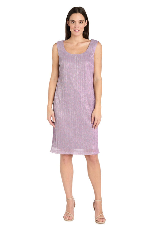 Metallic Knit Two-Piece Jacket Dress Set with 3/4 Sleeve, Shimmer Finish, and Coordinating Jacket by R&M Richards 3461