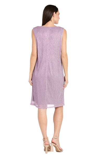 Metallic Knit Two-Piece Jacket Dress Set with 3/4 Sleeve, Shimmer Finish, and Coordinating Jacket by R&M Richards 3461