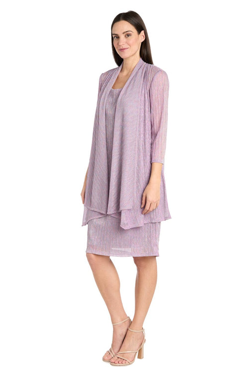 Metallic Knit Two-Piece Jacket Dress Set with 3/4 Sleeve, Shimmer Finish, and Coordinating Jacket by R&M Richards 3461