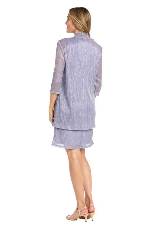 Metallic Knit Two-Piece Jacket Dress Set with 3/4 Sleeve, Shimmer Finish, and Coordinating Jacket by R&M Richards 3461