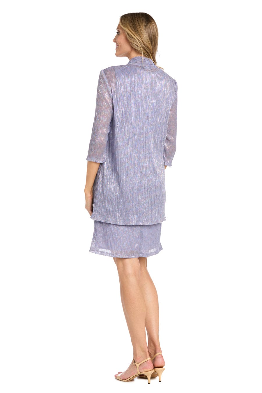 Metallic Knit Two-Piece Jacket Dress Set with 3/4 Sleeve, Shimmer Finish, and Coordinating Jacket by R&M Richards 3461