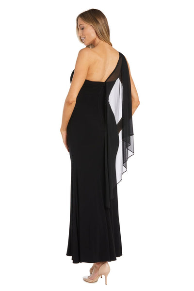 One-Shoulder Evening Gown with Ruched Bodice with One Shoulder, Rhinestone Detail, and Cape Detail by R&M Richards 6191
