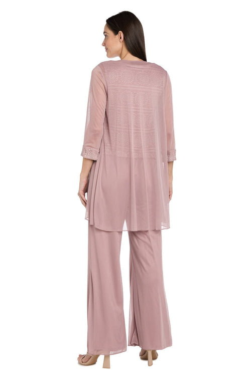 Three-Piece Lace & Chiffon Evening Pant Set with Sleeveless, Scoop Neck, and Sequin Embellishment by R&M Richards 7008