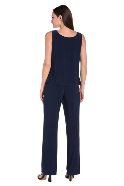 Three-Piece Lace & Chiffon Evening Pant Set with Sleeveless, Scoop Neck, and Sequin Embellishment by R&M Richards 7008