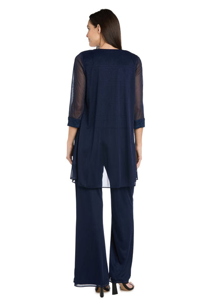 Three-Piece Lace & Chiffon Evening Pant Set with Sleeveless, Scoop Neck, and Sequin Embellishment by R&M Richards 7008