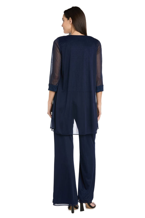 Three-Piece Lace & Chiffon Evening Pant Set with Sleeveless, Scoop Neck, and Sequin Embellishment by R&M Richards 7008