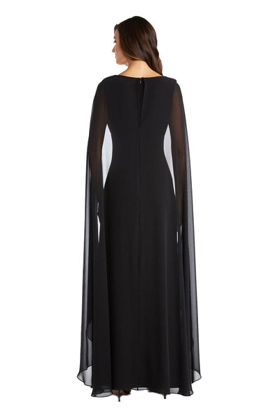 V-Neck Faux-Wrap Gown with Dramatic Cape Sleeves with Rhinestone Detail, Faux Wrap Styling, and Ruched Detail by R&M Richards 7273