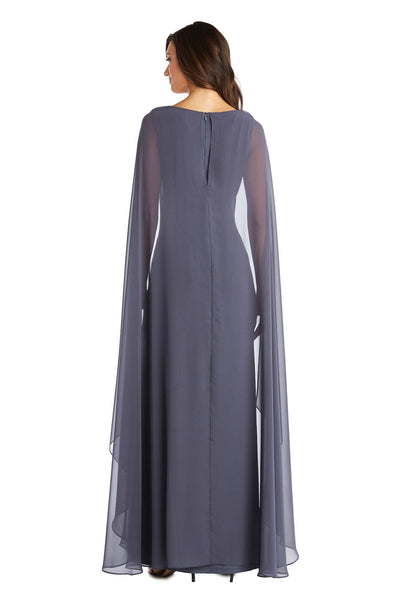 V-Neck Faux-Wrap Gown with Dramatic Cape Sleeves with Rhinestone Detail, Faux Wrap Styling, and Ruched Detail by R&M Richards 7273