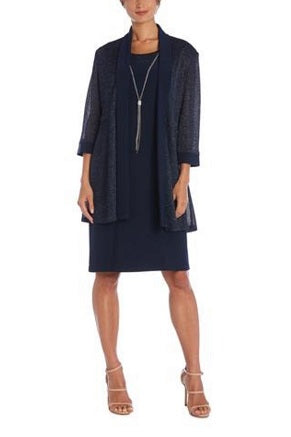 2 Piece Short Evening Jacket Dress with Sleeveless, Scoop Neck, and Lace Detail by R&M Richards 1873