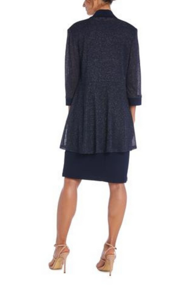 2 Piece Short Evening Jacket Dress with Sleeveless, Scoop Neck, and Lace Detail by R&M Richards 1873