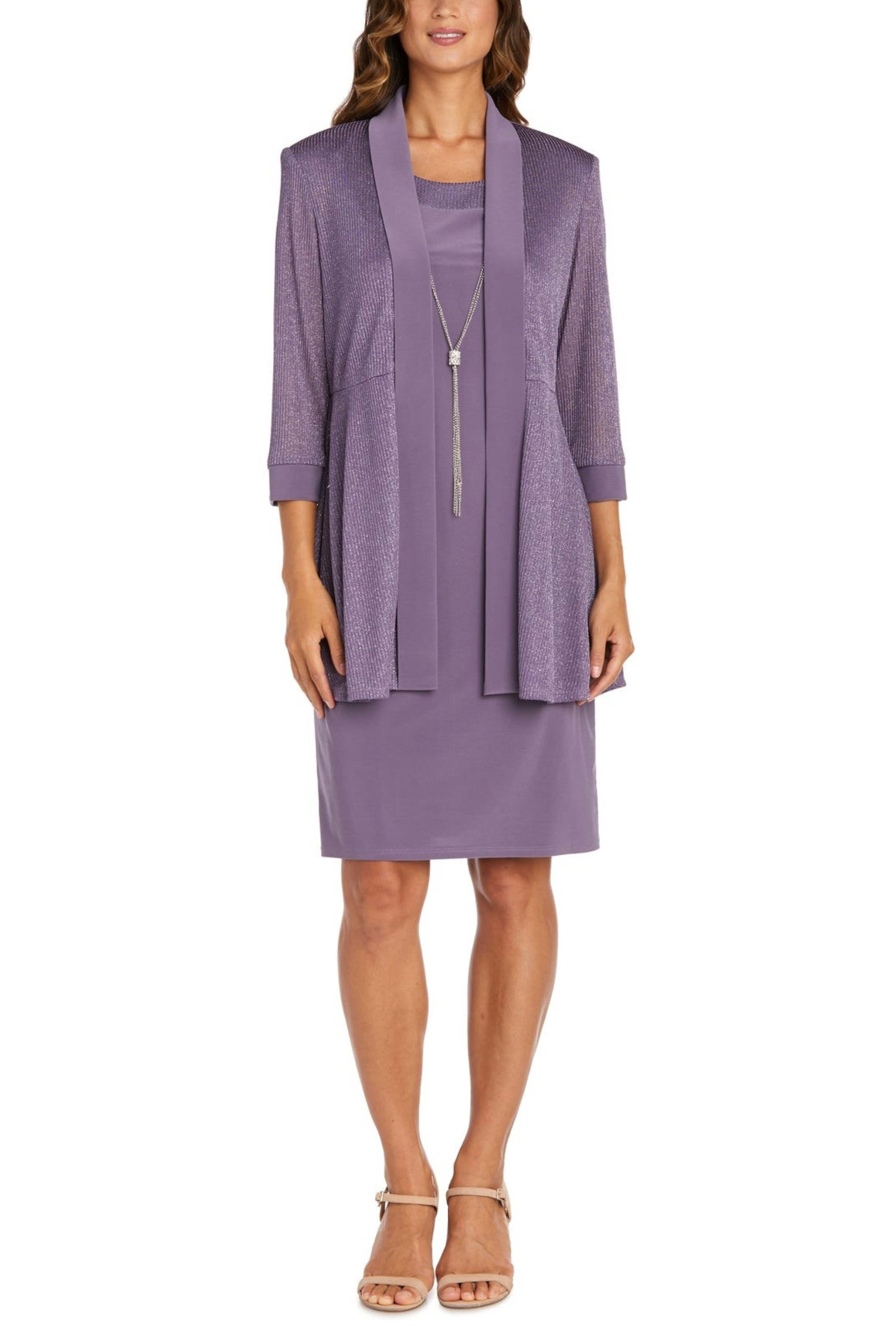 2 Piece Short Evening Jacket Dress with Sleeveless, Scoop Neck, and Lace Detail by R&M Richards 1873