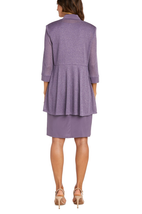 2 Piece Short Evening Jacket Dress with Sleeveless, Scoop Neck, and Lace Detail by R&M Richards 1873