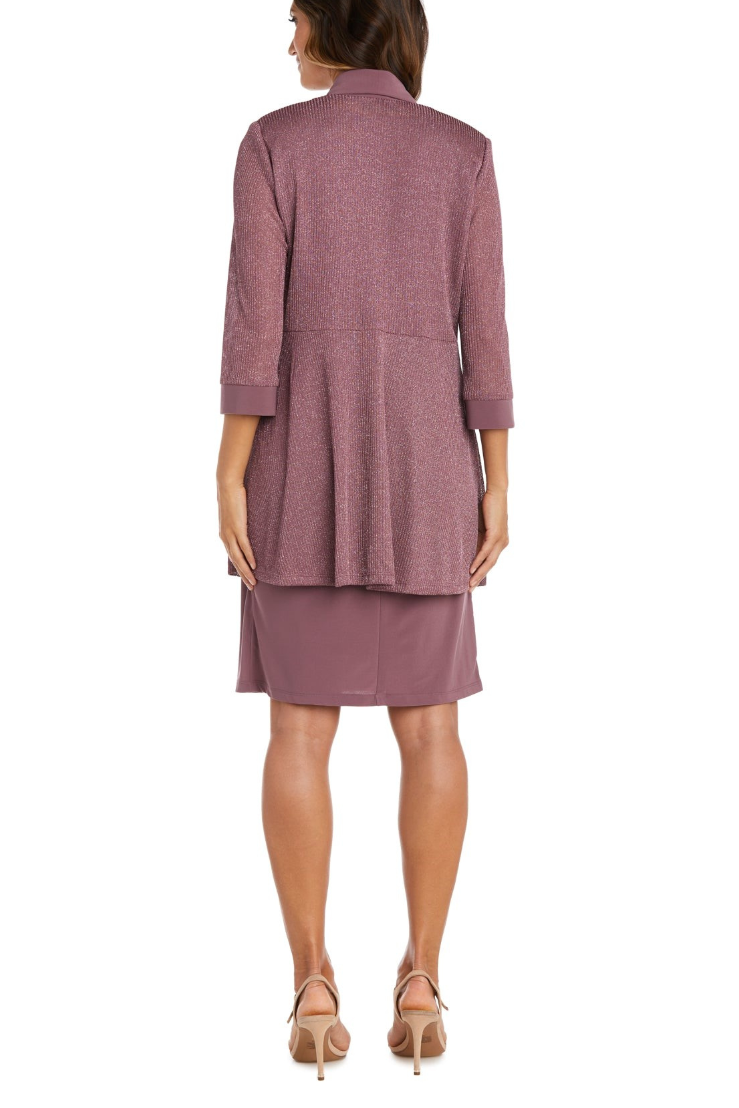 2 Piece Short Evening Jacket Dress with Sleeveless, Scoop Neck, and Lace Detail by R&M Richards 1873