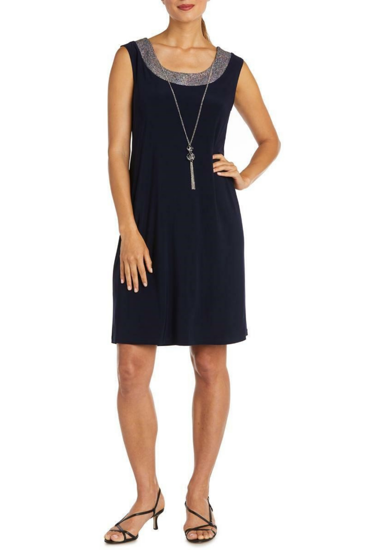 Navy Evening 2 Piece Jacket Dress with Metallic Finish and Coordinating Jacket by R&M Richards 9147