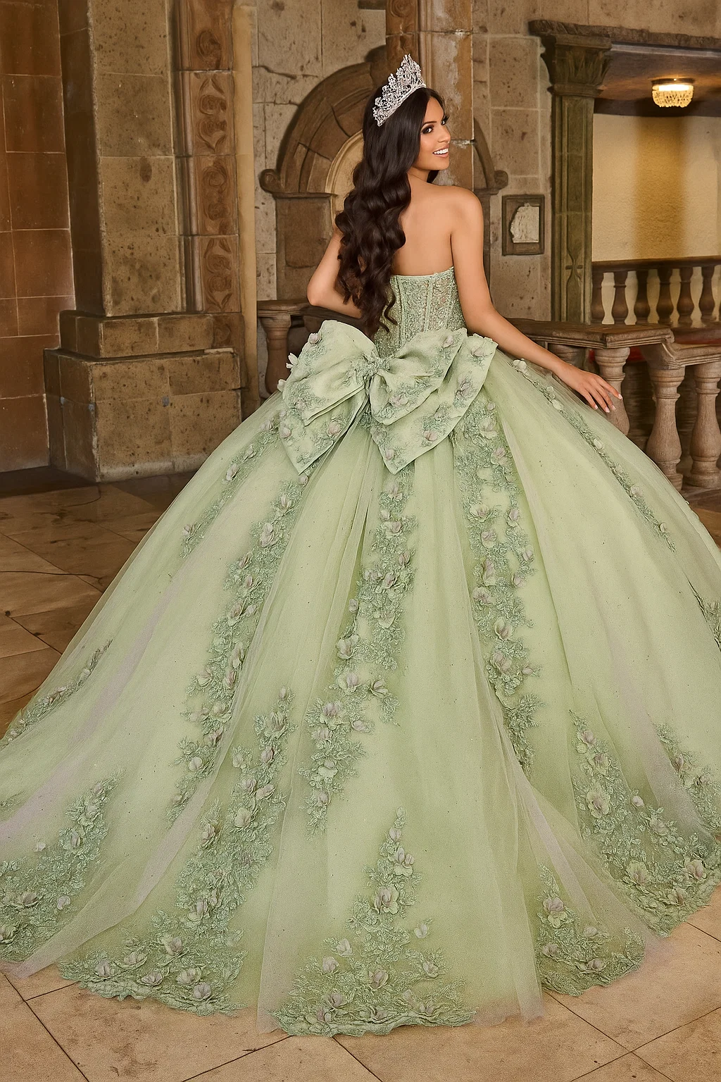 Rachel Allan RQ1132 Applique Sheer Corset Quinceanera Dress