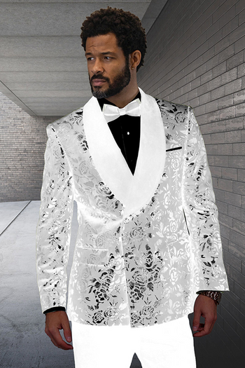 Men's Ivory Double Breasted Paisley Dinner Jacket by Statement Suits