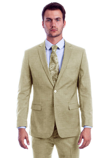 Traje de verano para hombre de lino con corte moderno y dos botones en beige claro