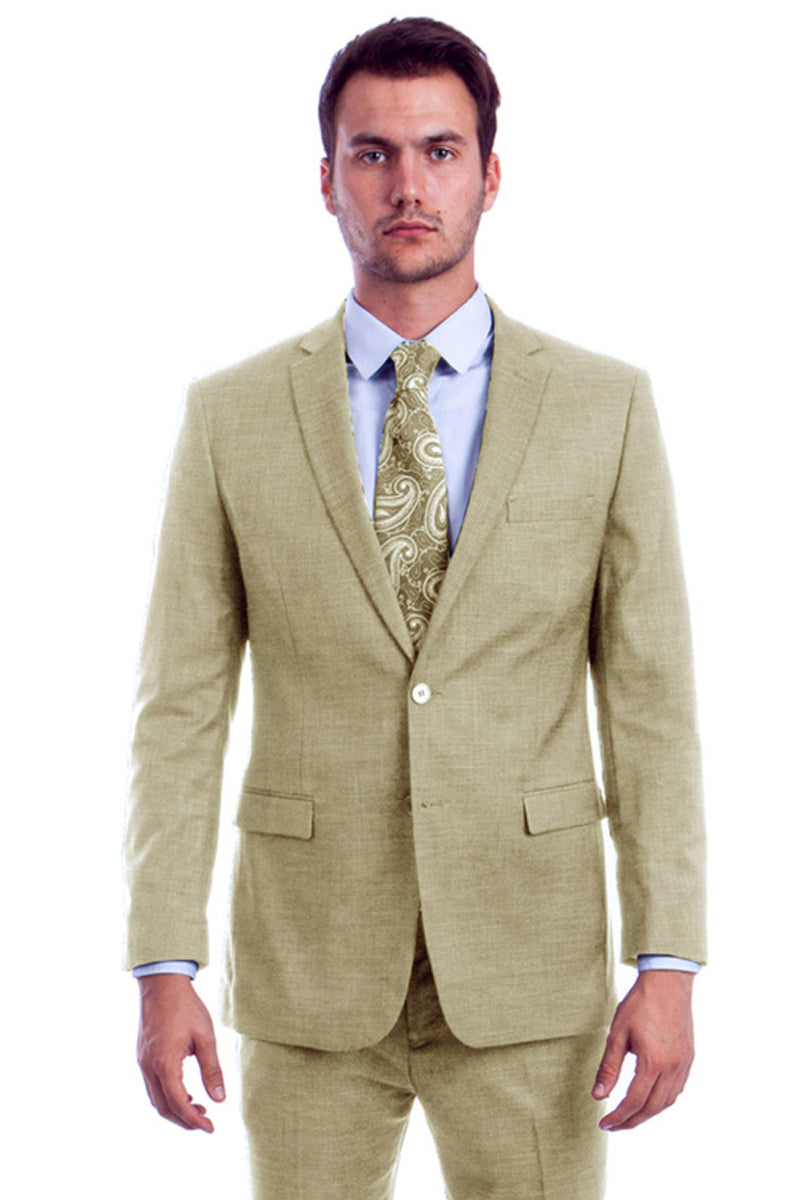 Traje de verano para hombre de lino con corte moderno y dos botones en beige claro