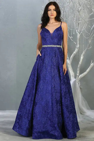 Royal Queen RQ7880 Embroidered V-Neck Evening Dress