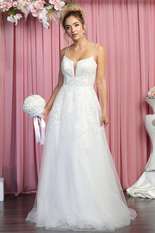 Royal Queen RQ7916 Floral Spaghetti Strap Wedding Dress Ivory