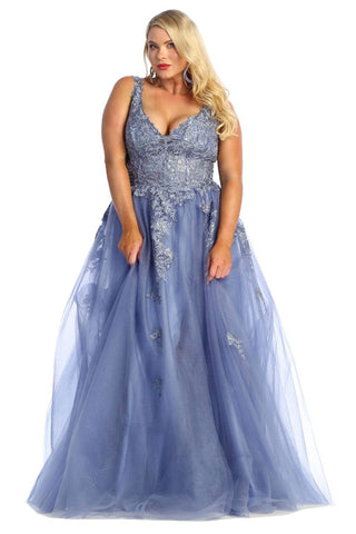 Royal Queen RQ7949 V-Neck Glitter Evening Gown