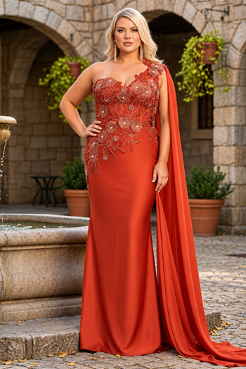 Royal Queen RQ7943 Long Embroidered One Shoulder Prom Dress With Cape