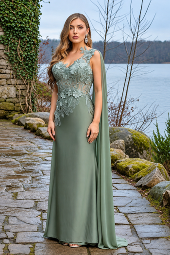 Royal Queen RQ7943 Long Embroidered One Shoulder Prom Dress With Cape