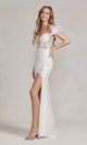 White Off-Shoulder Prom Dress Featuring Feather Straps – S1229W