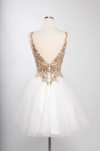 Sleeveless Sequin Lace Applique Short Homecoming Dress with Open Back Tulle Skirt by Trevi S2757J