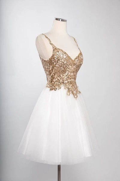 Sleeveless Sequin Lace Applique Short Homecoming Dress with Open Back Tulle Skirt by Trevi S2757J
