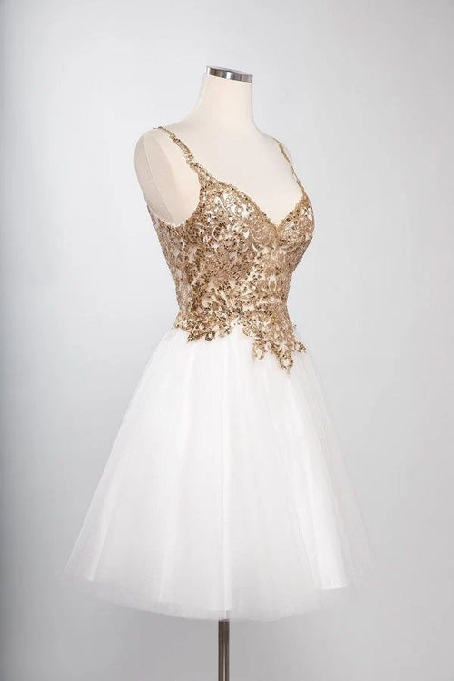 Sleeveless Sequin Lace Applique Short Homecoming Dress with Open Back Tulle Skirt by Trevi S2757J