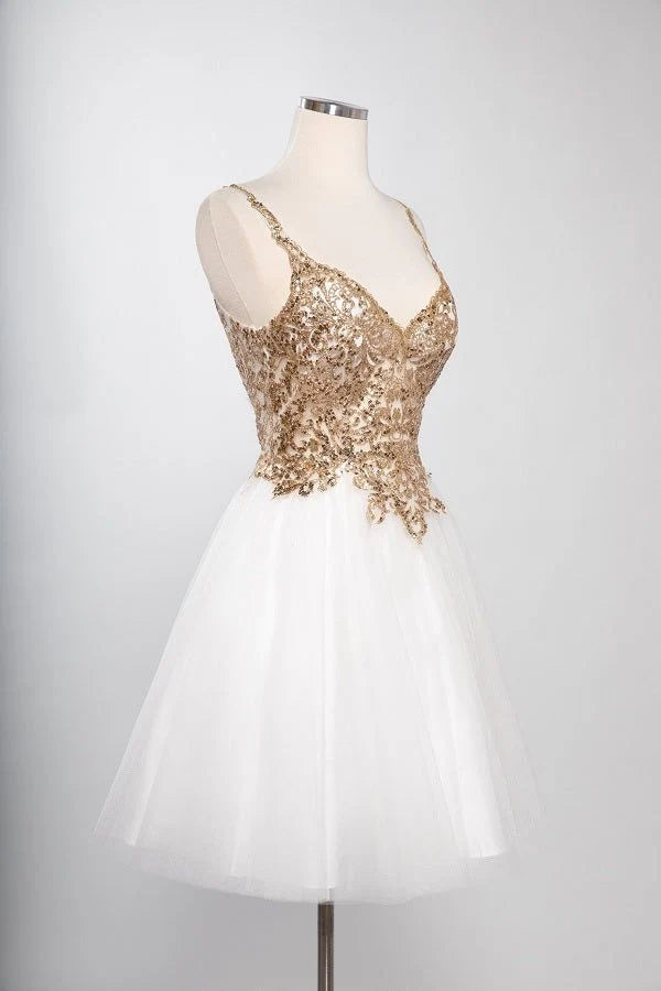Sleeveless Sequin Lace Applique Short Homecoming Dress with Open Back Tulle Skirt by Trevi S2757J